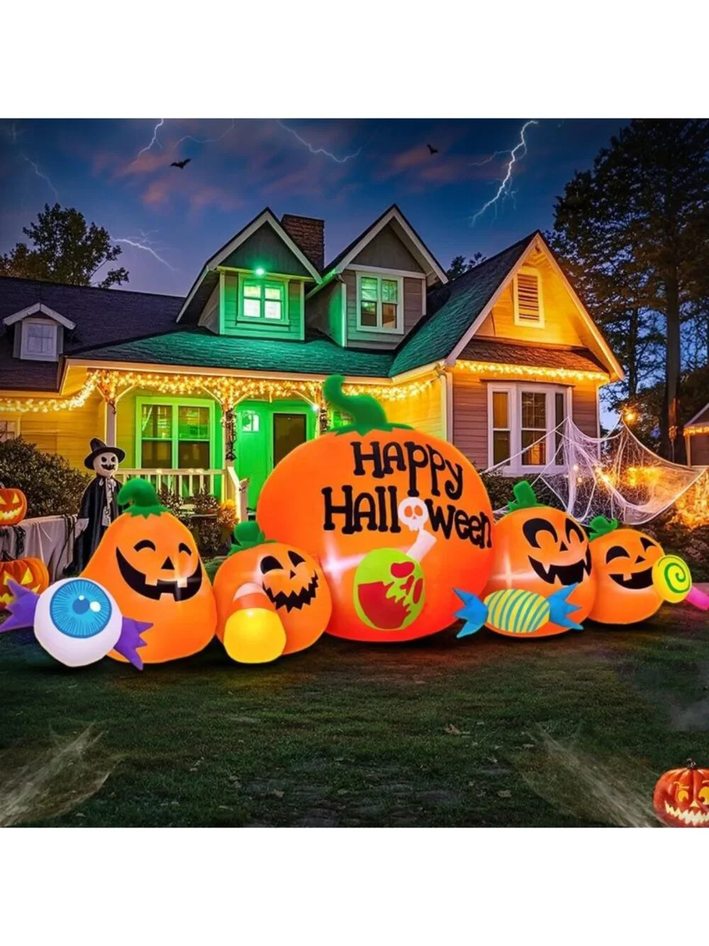 8FT Halloween Inflatable Pumpkin Combo with LED Lights for Outdoor Yard Decor